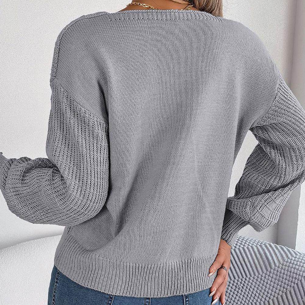 Женский осенне-зимний повседневный однотонный вязаный пуловер с квадратным вырезом и рукавами-фонариками, с квадратным вырезом