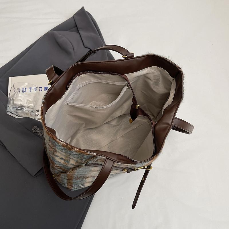 Шерстяная клетчатая сумка-тоут большой емкости женская сумка через плечо винтажная сумка