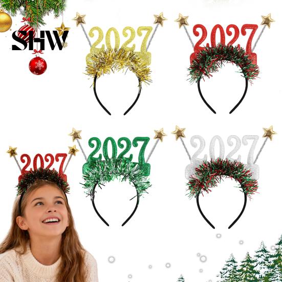 Parent-child Holiday Accessory Hair Hoop, Non-Slip Headband with Adjustable 2027 Digital Star And Number Design, Comfortable Elastic for Christmas New