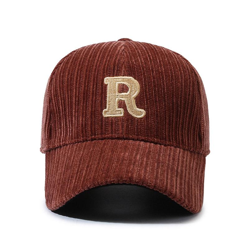 Hat Men and Women Autumn and Winter New Striped Ins Tide Letter R Baseball Cap Corduroy Duck Tongue Cap