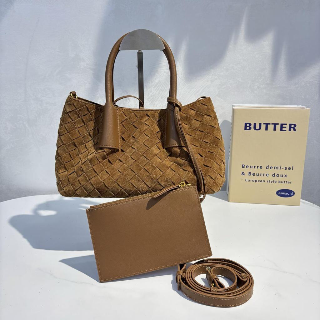 Осенняя ретро плетёная сумка-тоут из замши: Универсальная сумка через плечо и через плечо