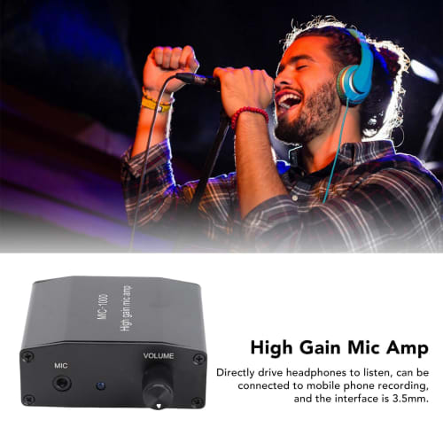 Compact Microphone Amplifier with 1000x Amplification, 3.5mm Headphone Interface, and Mobile Recording