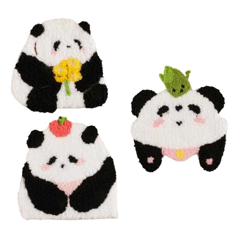 3 Pcs Cartoon Panda Iron On Patches Applique Patches Animal Repair Patches Embroidery Patches for Clothes Bag Decoration