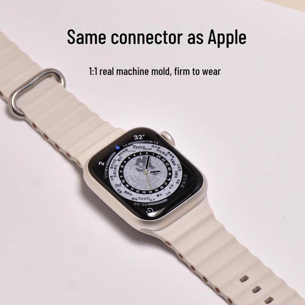 Ремешок из силикона Marine для Apple Watch S10 с двойной пряжкой для спортивных часов Ultra2