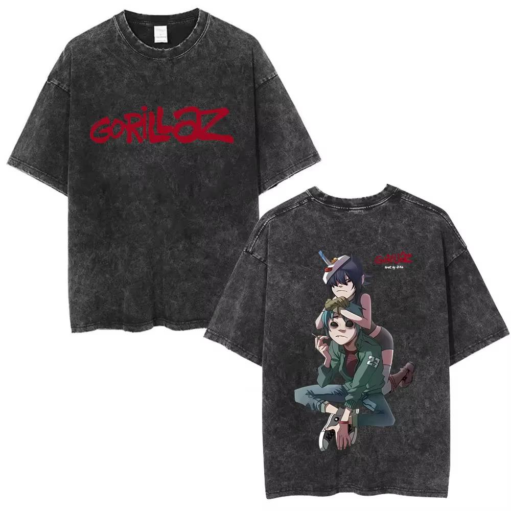 Washed Vintage Rock Band Gorillaz Graphic Tshirts Men Women CasualOversized Short Sleeve T Shirts Mens Retro Gothic Streetwear