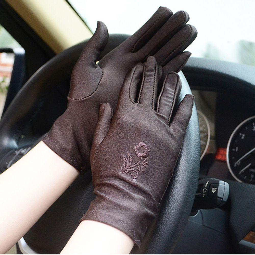 1 pair Fashion Embroidered Thin Elastic Driving Gloves Summer Mitten Sun Protection Gloves Sunscreen Mittens
