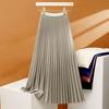 Женская макси-юбка, эластичная плиссированная юбка с высокой талией, однотонная гладкая атласная юбка трапециевидной формы, рабочая одежда для отдыха