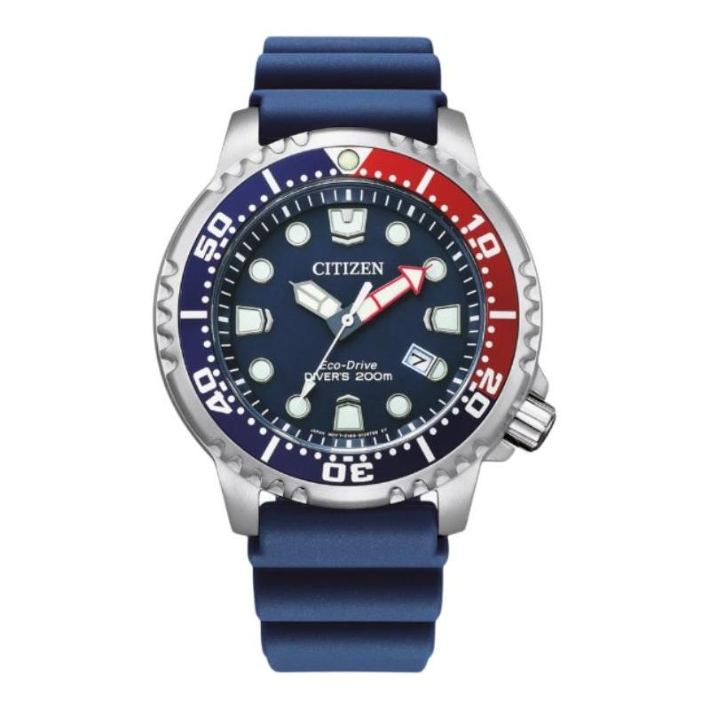 Citizen Promaster Diver Серия 200 метров Водонепроницаемые Солар Кварцевые с ПУ ремешком Мужские Часы Синий циферблат BN0168-06L