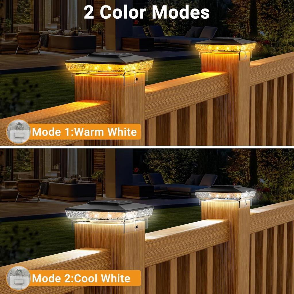 4x4 Outdoor Solar Post Cap Light, 2 Color Modes, 16 LEDs, Fits 4x4 3.5x3.5 Wood/Vinyl, Waterproof Solar Deck Lighting Outdoor