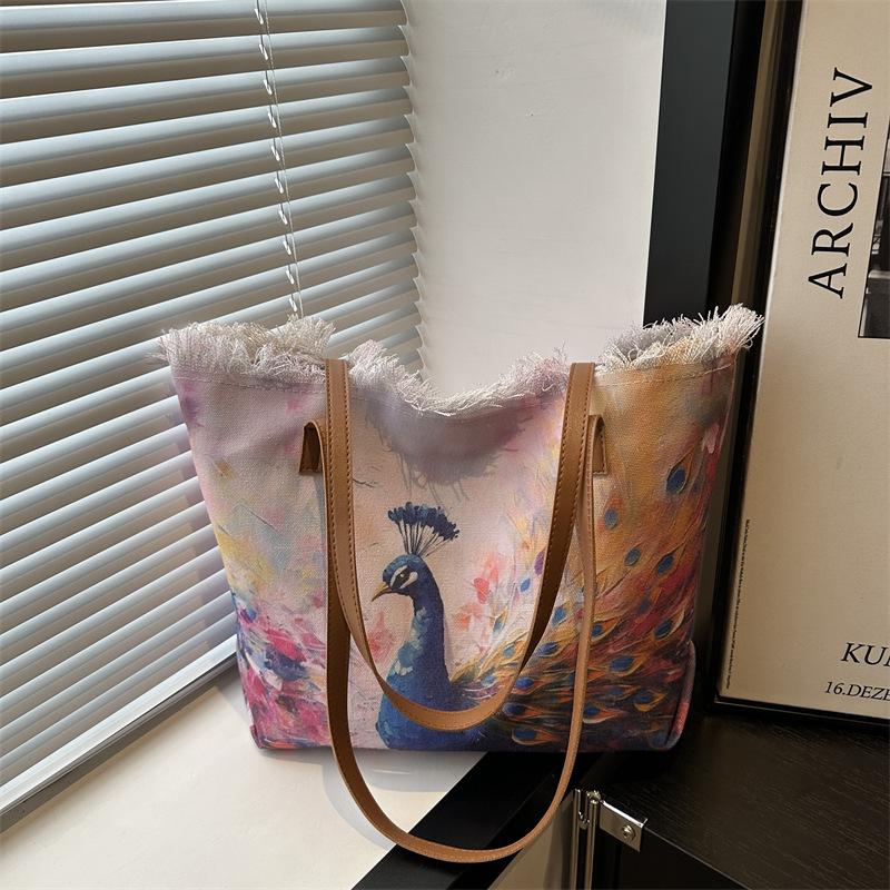 2025 New National Style Cute Handbag Fashion Casual Tote Bag Large Empty Embroidery Printed Shoulder Bag