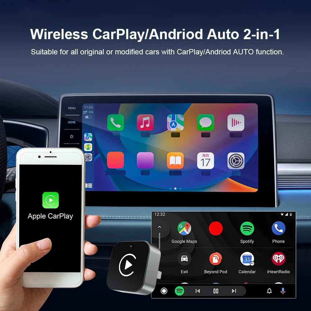 Беспроводной адаптер 2 В 1 CarPlay Android Auto, проводной адаптер CarPlay для iPhone, беспроводное управление, Plug & Play CarPlay