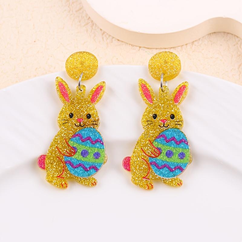 Pair of Fun Easter Colorful Letter Print Rabbit Egg Acrylic Earrings, Celebrate Holiday Party Gifts Cute Cartoon Women's Earring Accessories