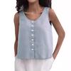 Женский летний жилет с круглым вырезом, свободные топы без рукавов, однотонные топы с планками на пуговицах, уличная одежда