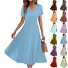 Women's Summer Casual Fashion Print Pocket Short Sleeve V-Neck Swing Dress