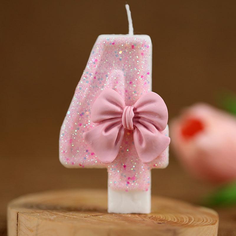 Cute Pink Bow Children's Birthday Candle Decoration for Cake