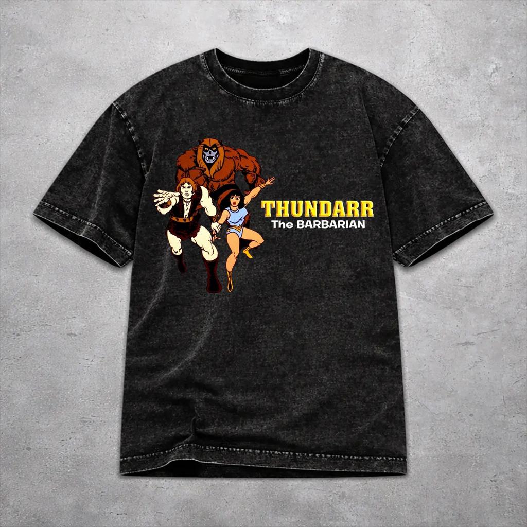 Men Women Harajuku Washed T-shirts Thundarr the Barbarian Printed T Shirt Apparel Street Tees