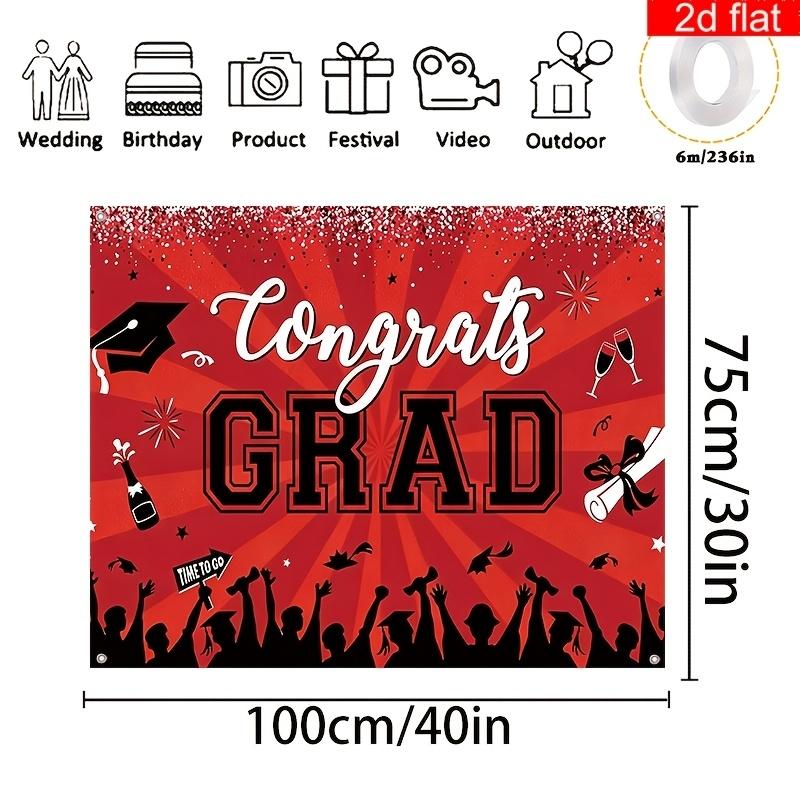 2D Flat Fabric Tapestry Graduation Banner Cheering Crowd Fireworks Background Wall Hanging for Grad Party Bedroom Dorm Decor