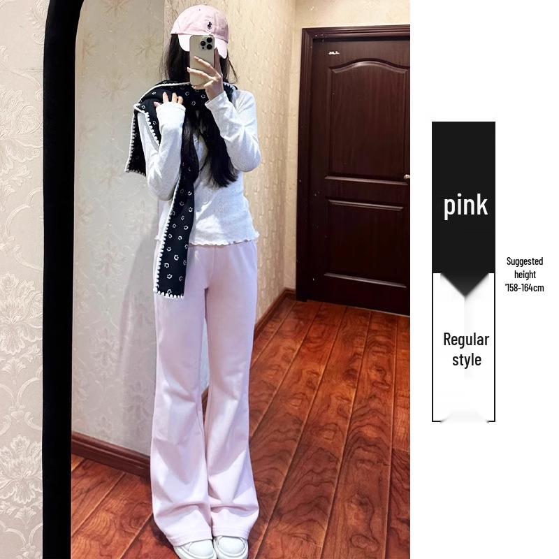 High-Waisted Gray Micro-Flared Women's Sweatpants with Fleece Lining for Spring/Autumn 2025