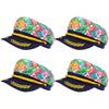 4 шт. Гавайские Цветочные Капитанские Шляпы - Регулируемые Шляпы Яхтенного Матроса Для Хэллоуина, Катания на Лодке, Морских и Вечеринок - Темно-Синие Вышитые Костюмы