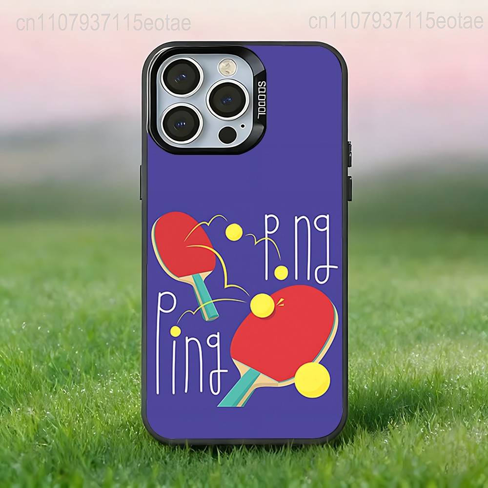 Table Tennis Racket Ping Pong BALL Case For iPhone 17,16,15,14,13,12,11,Pro,XS,Max,Plus,Mini,SE4,E Black Matte Shockproof Cover