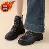 Зимние женские ботинки для снега, флисовые, утолщенные, высокие, хлопковые, новые, женские, кожаные, повседневные, хлопковые, увеличивающие высоту, ботинки