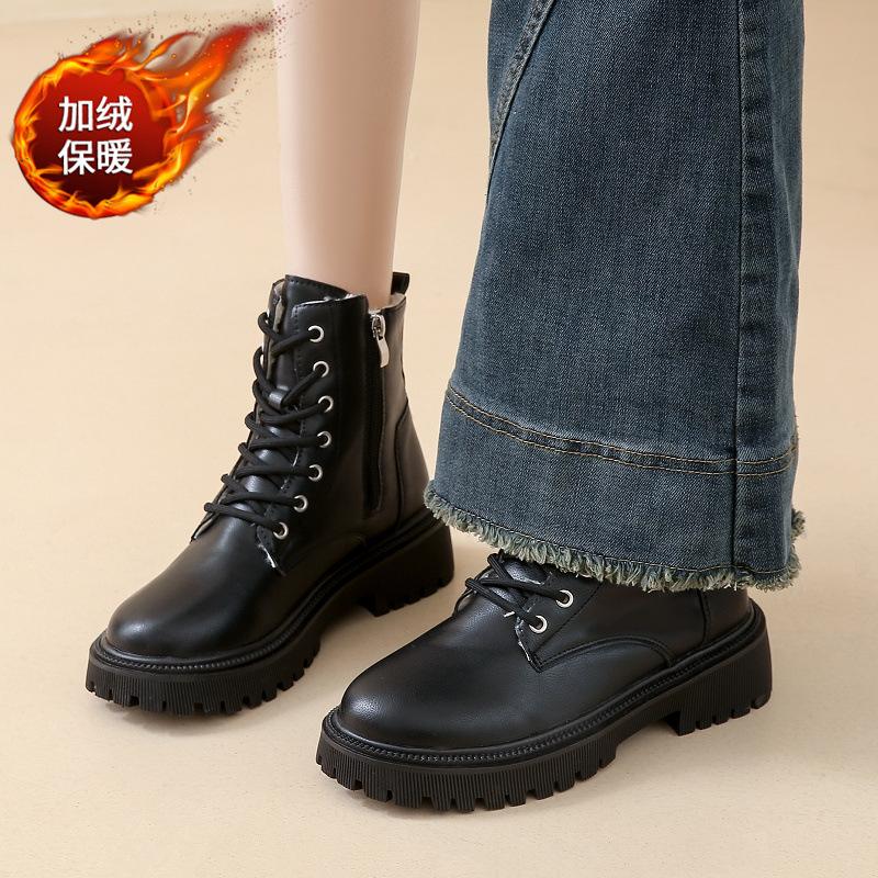 Зимние женские ботинки для снега, флисовые, утолщенные, высокие, хлопковые, новые, женские, кожаные, повседневные, хлопковые, увеличивающие высоту, ботинки
