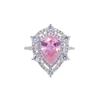 2022 Iced Out Bling pink Girl Micro Pave Cz Double Layer White pink Drop Water Shape Diamond Women Ring