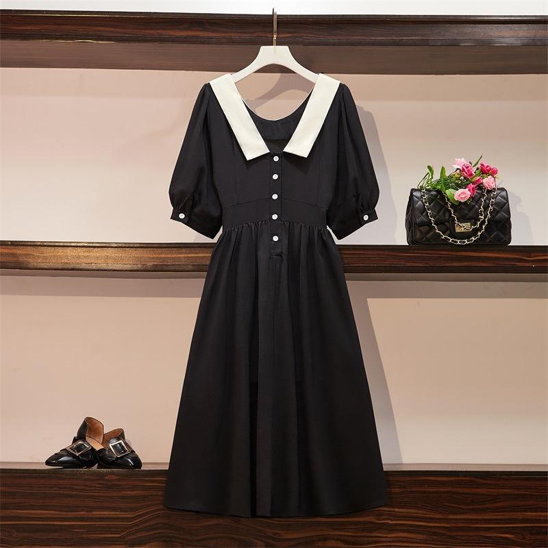 L ~ 4XL женское платье двусторонняя одежда большой размер талии женское летнее новое стильное французское двустороннее платье для полных женщин