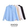 Fashion Style Spring and Summer Women's Elegant All-Matching Turn-down Collar Long Sleeve Shirt Basic Loose Linen Shirt 8372097