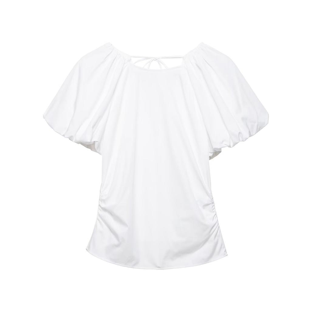 European and American style, new women's clothing, foreign style, fashionable balloon sleeve poplin top 2180023