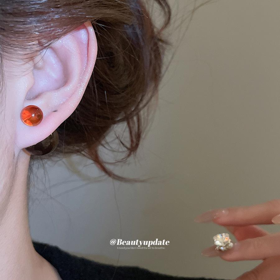 Серебряные серьги-гвоздики с покрытием из 18-каратного золота, с эпоксидной смолой, двусторонние - Melaard, ретро, минималистичный, высококачественный, стиль Осень/Зима для женщин.