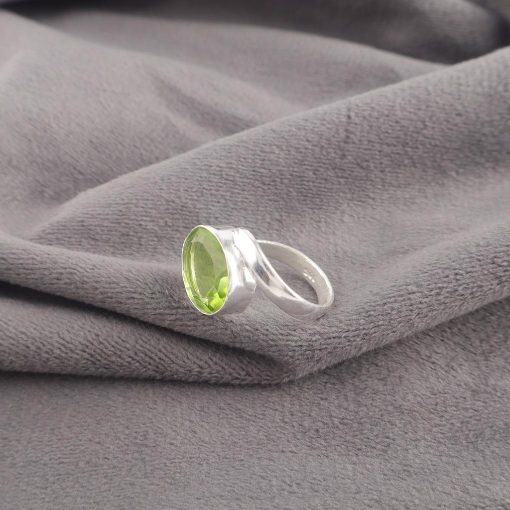 925 Sterling Silver Peridot Gemstone Handmade Jewelry Ring For Engagement Gift RR-53-13