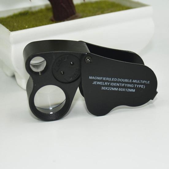 30x 60x Jewelers Loupe Portable Dual Lens Magnifier Illuminated Foldable Jewelry Inspection Loupe Magnifying Glass with LED Light for Gems Jewelry