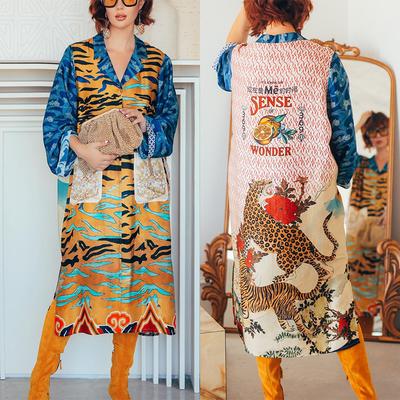Женское платье-кардиган с принтом, креативной шнуровкой и длинными рукавами, с карманом