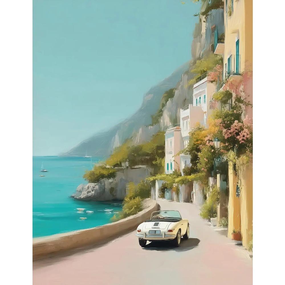 Dreamy Pastel Summer Beach Posters Woman Swimming Umbrella Sea Turtle Prints Canvas Painting Wall Picture Home Living Room Decor