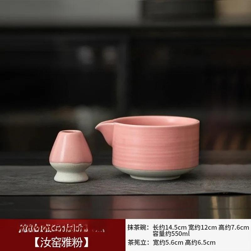 2PCS New Ceramic Matcha Bowl Set With Pouring Spout Reusable Tea Whisk Holder Food Grade Handmade Japanese Green Tea Bowl