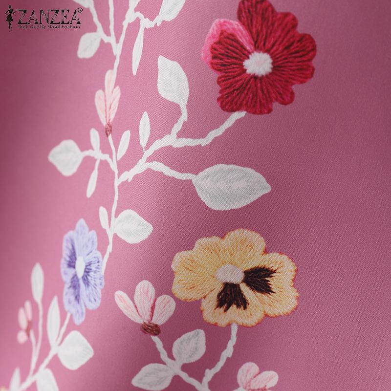 ZANZEA Женская повседневная блузка с круглым вырезом и рукавом 3/4 с цветочным принтом