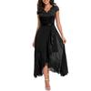Women Party Dress Lace V Neck Ruffle Sleeveless Irregular Hem Dress-up Tight Waist Loose Hem Women Prom Dress