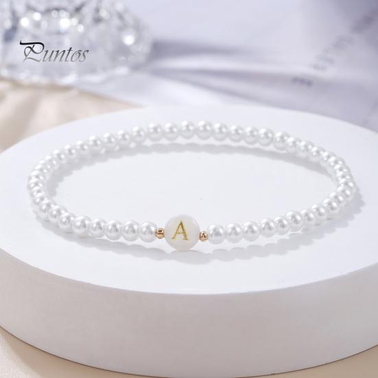 Браслет с алфавитом Алфавиты Изогнутый искусственный жемчуг Эластичный бисер Регулируемый Декоративный сплошной цвет Имя Начальная буква Женский браслет Женские украшения