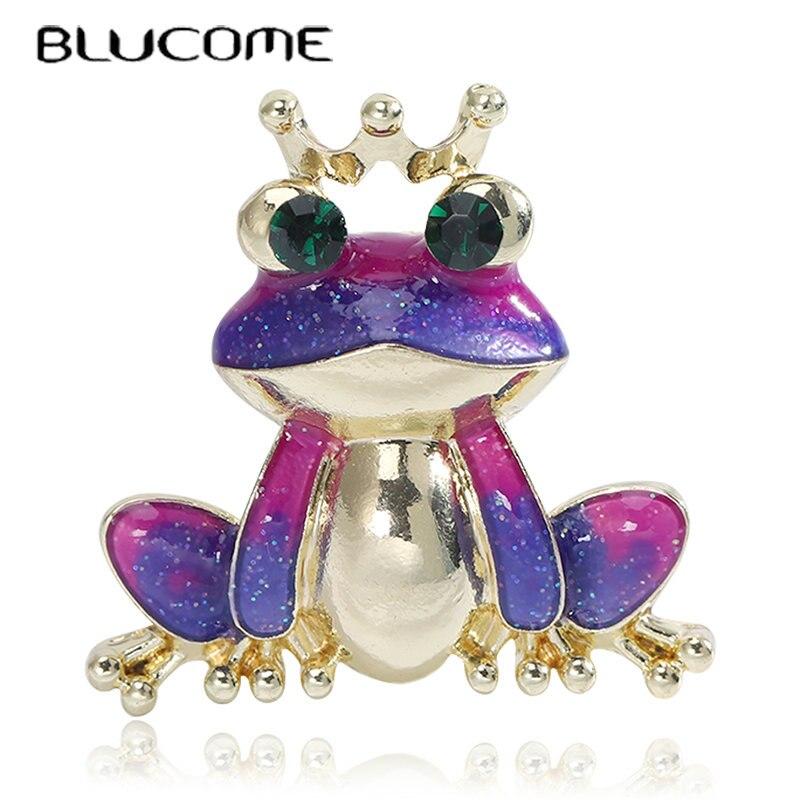 Blucome Fashion Wear Crown Purple Frog Brooch Alloy Pins Women's Brooch for Coat Suit Pins Wedding New Year Gifts