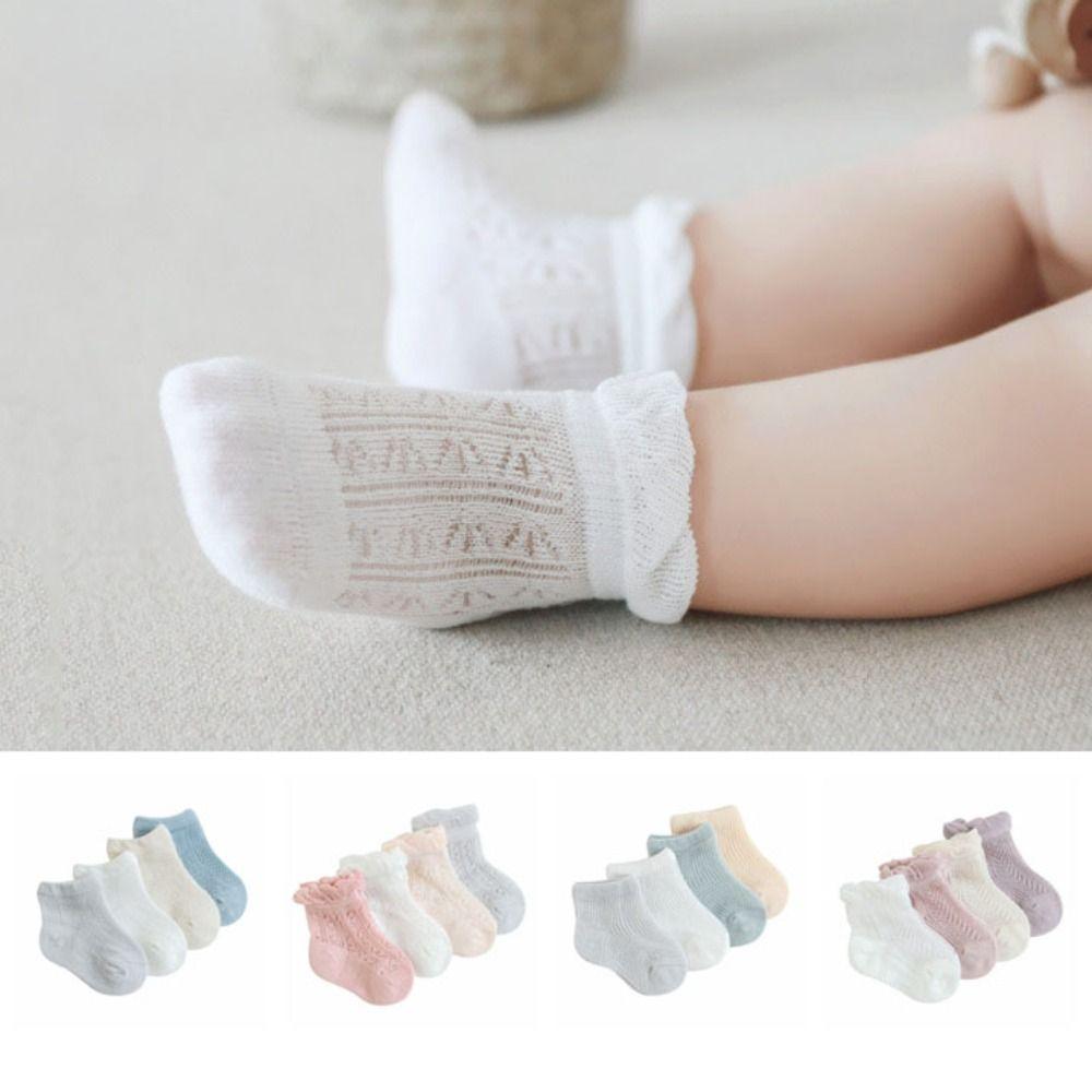 4Pairs Cotton Baby Ruffle Socks Non-slip Toddle Short Socks Sweet Kids Mesh Tube Socks Princess