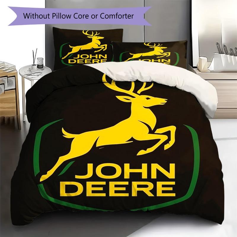 Желтый Олень Логотип John Deere Черный Фон Печать 3 Штуки Комплект Пододеяльника Постельное Белье с Трактором Фермерским Декор Спальни Дома Без Наполнителя Подушки Одеяла
