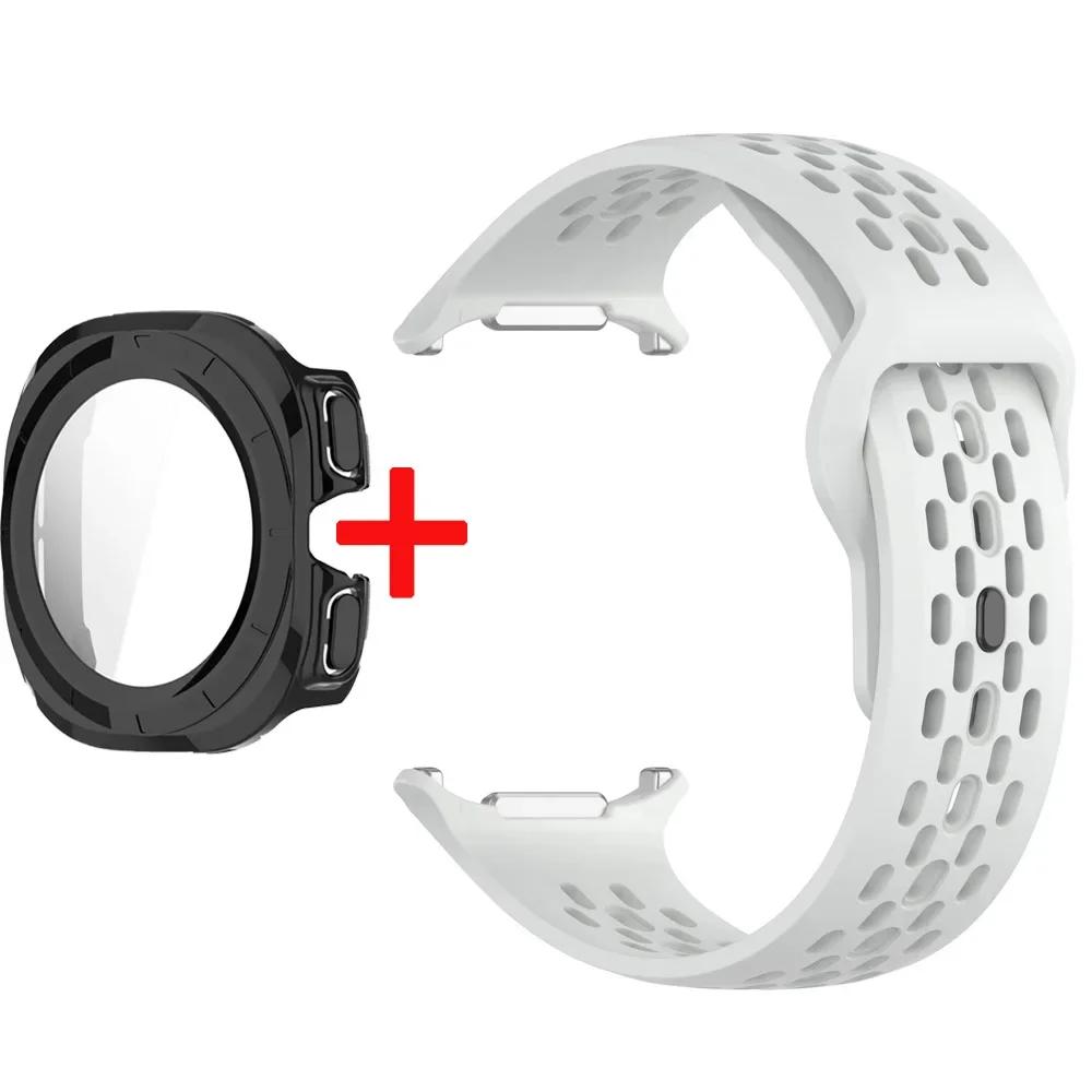 Силиконовый Ремешок+Чехол Для Samsung Galaxy Watch Ultra 47 Спортивный Браслет Ремешок для Galaxy Watch Ultra Закаленное Стекло Чехол Ремешок