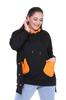 Women's Style Big Size Sweatshirt Large Size Extra Comfortable Fit Black Sweatshirt With Green Pocket Detail
