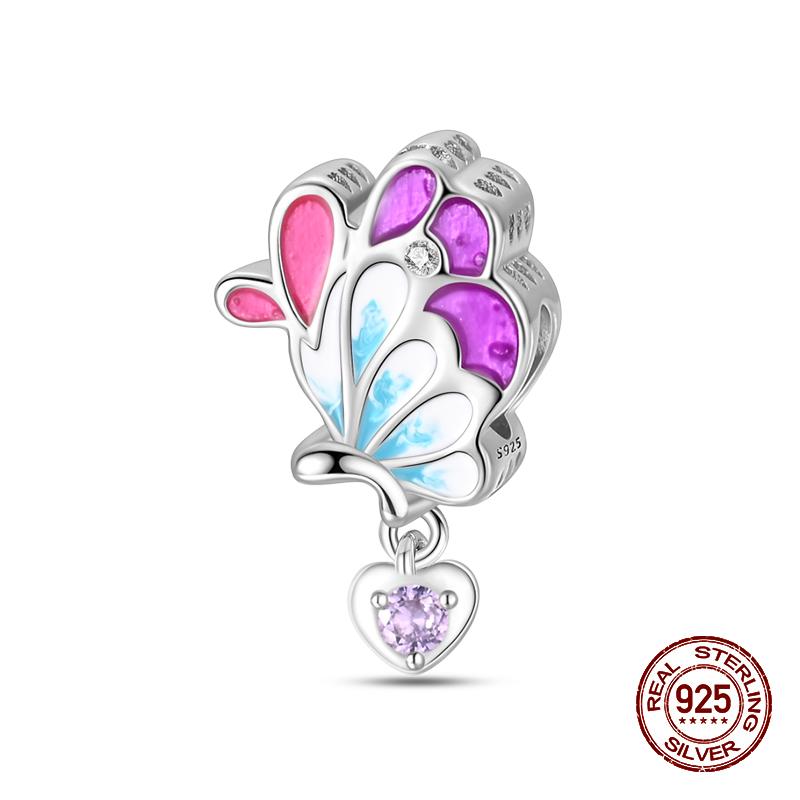 925 Sterling Silver Butterfly Tulip Iris Flower Charms Beads Fit 925 Original Bracelets Fine DIY Valentine Jewelry Gifts