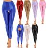 Womens Glossy Stretchy Open Crotch Leggings Solid Color Elastic Waist Skinny Pants Perfect Valentines Day Honeymoon Gift