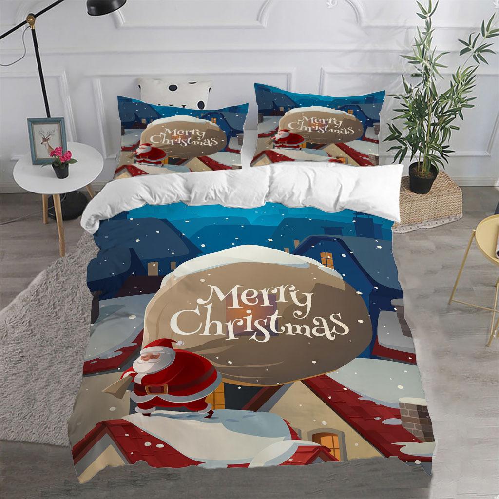 Santa Claus Merry Christmas Duvet Cover Set for Kids Christmas Gift King Queen Size Polyester Comforter Cover with Pillowcases