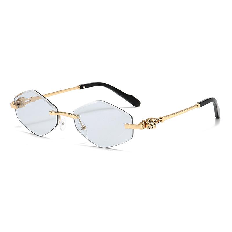 DAPARO European and American leopard head decoration new sunglasses frameless trimmed metal sunglasses men's and women's big brands flat replacement