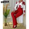 Women's Fashion Spring Autumn Solid Color Print Long Sleeve POLO Neck Trousers Pants Suits Casual Fashion Suit for Women
