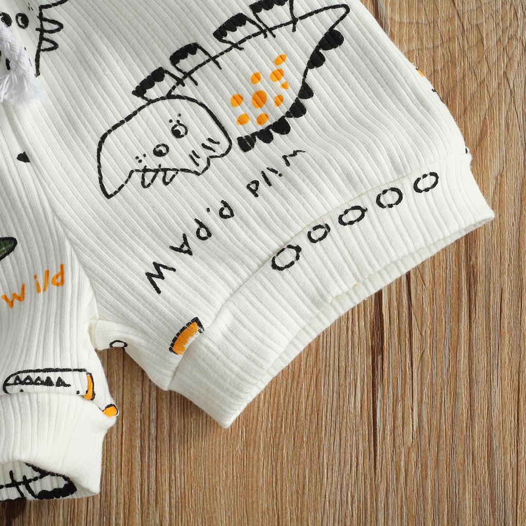 Комплект из 2 летних спортивных костюмов для малышей, безрукавка с принтом мультяшного динозавра + шорты с эластичной резинкой на талии для мальчиков от 0 до 24 месяцев